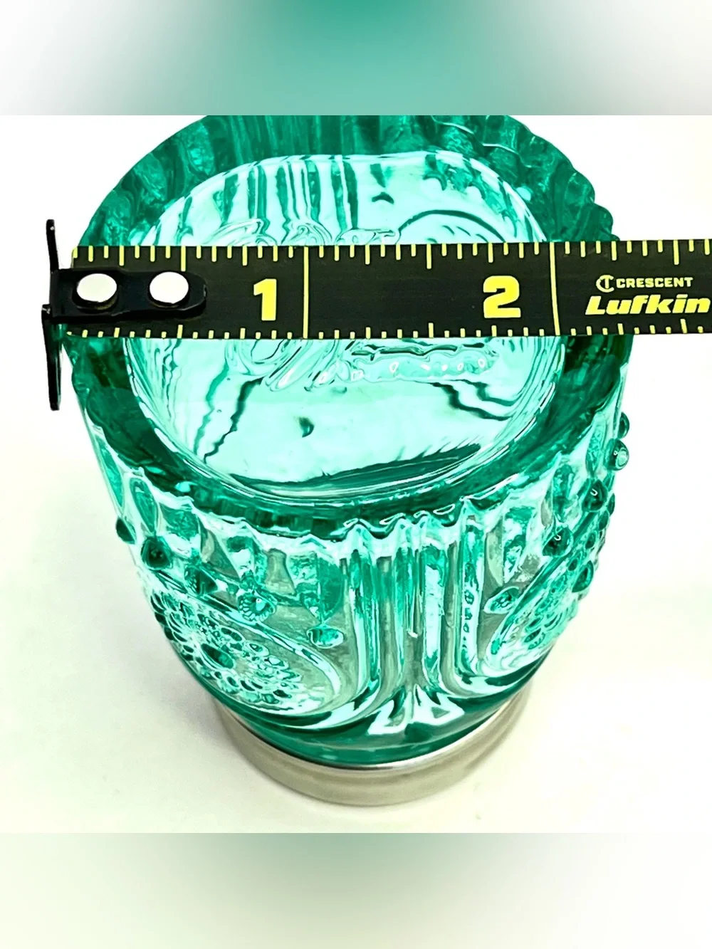 Pioneer Woman Adeline Teal Glass Salt and Pepper Shaker Set Turquoise Embossed